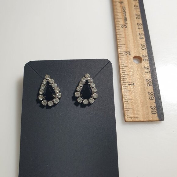 Teardrop Earrings Black Gemstone Rhinestone Stud Elegant Jewelry Formal Occasion - Picture 4 of 4
